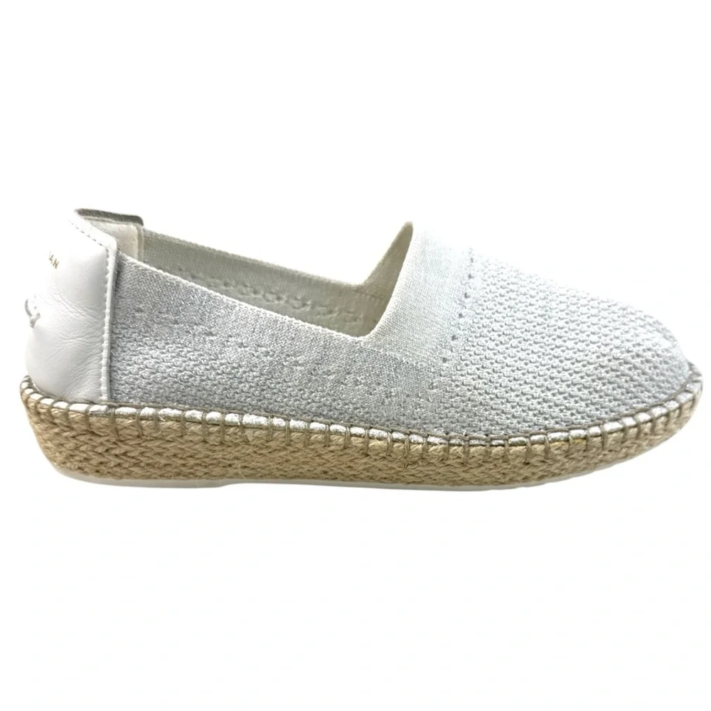 Cole Haan Gray Neutral Knit Silver Threaded Espadrille Slip Ons Size 8.5